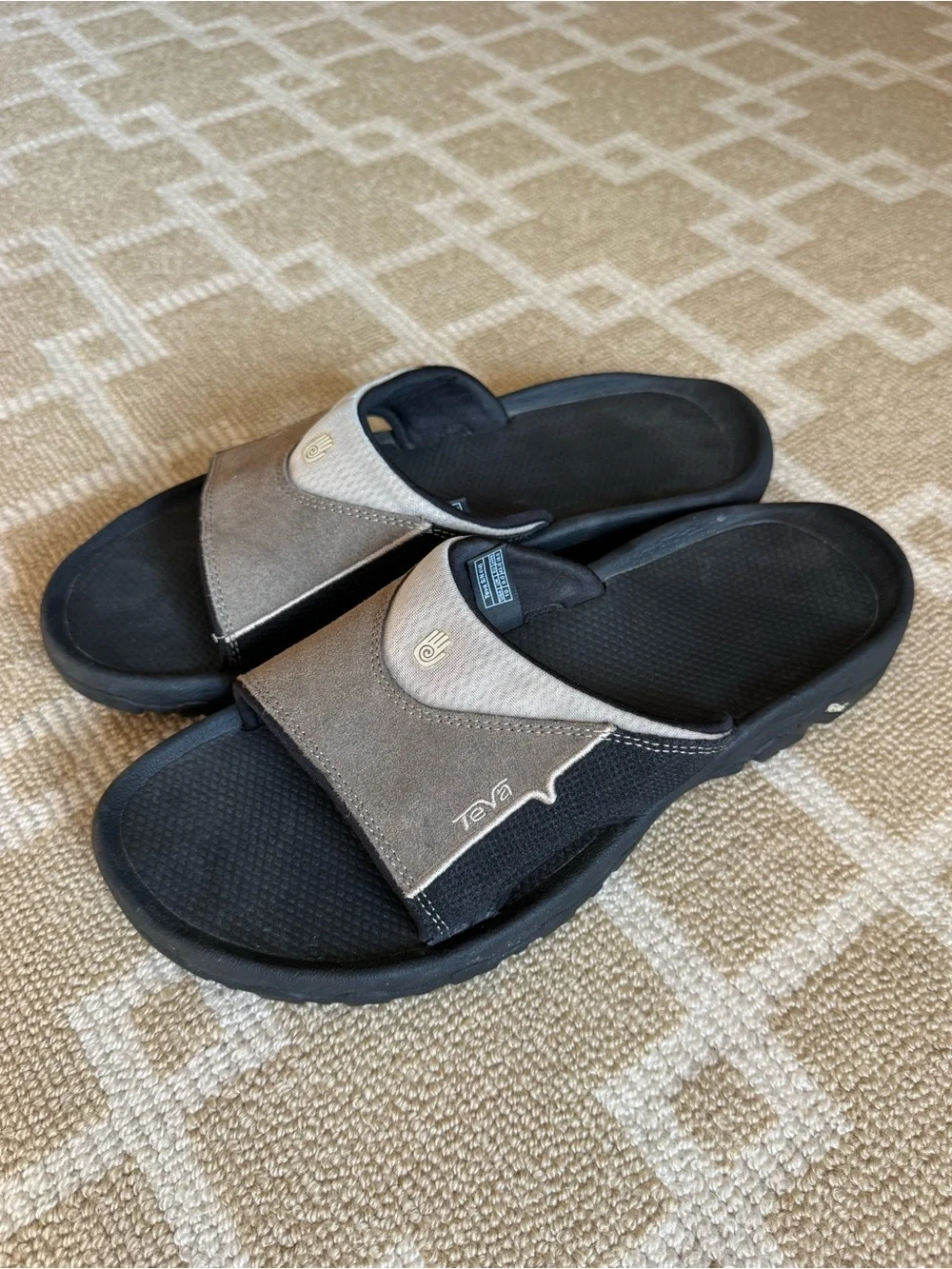 Teva Cushion Slide Sandals Taupe Gray Suede Comfort Slides Men’s 10